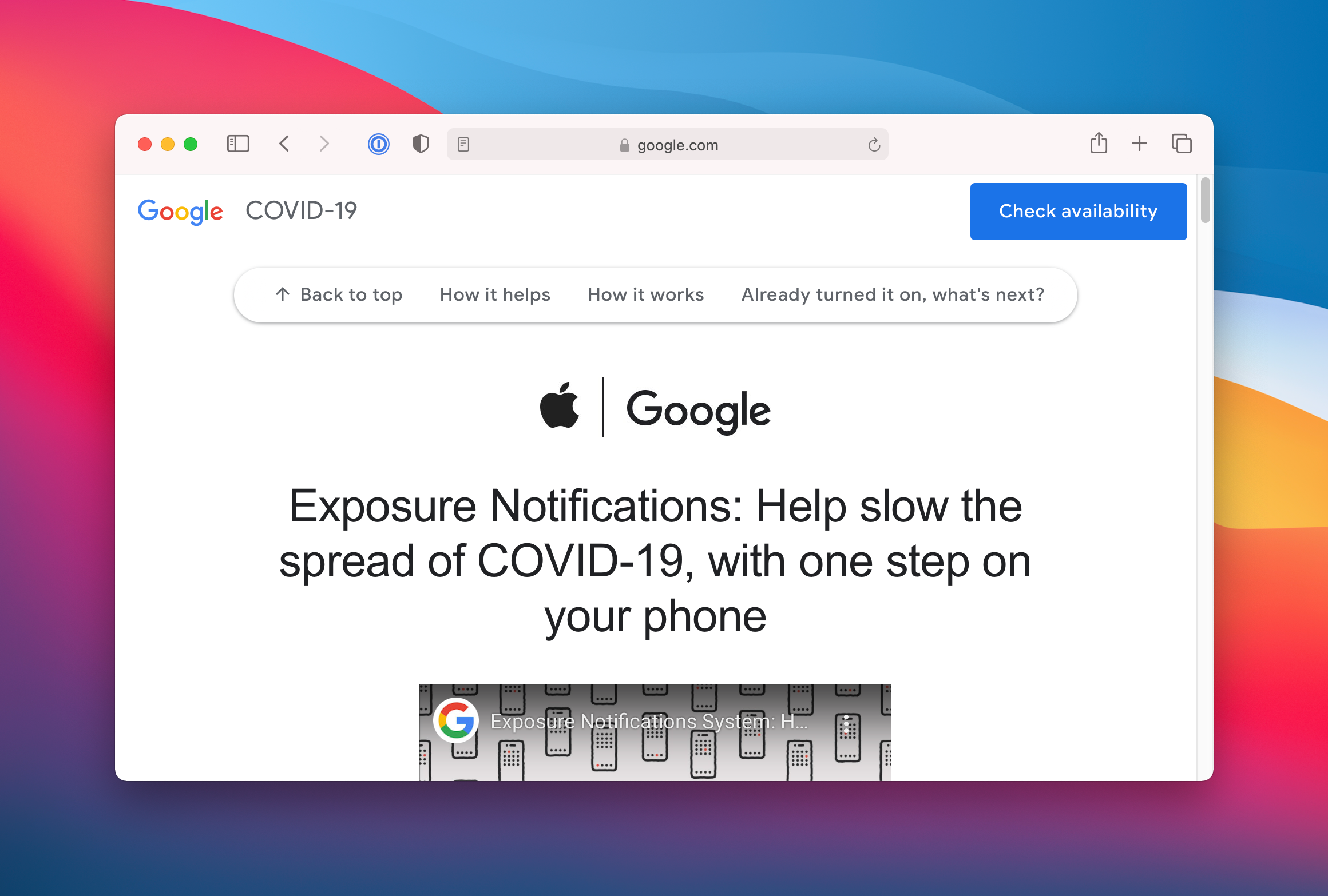 A google page about express covid notifications